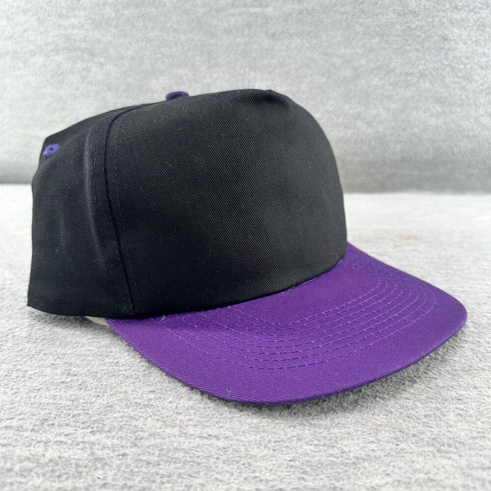 Deadstock - Vintage KC Brand NOS Two Tone Black & Purple Snapback Cap